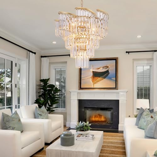 TOCHIC 5 Tier Gold Crystal Chandelier with 8 Lights