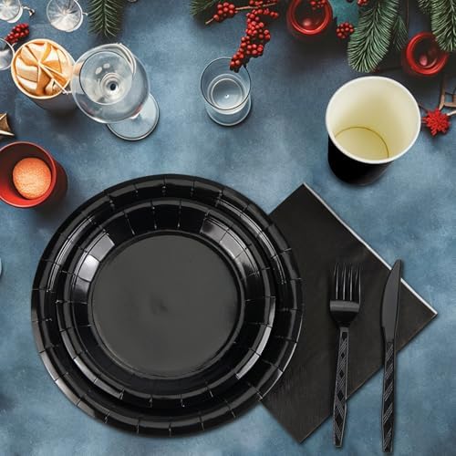 NASUN 192 Piece Solid Black Party Tableware Set