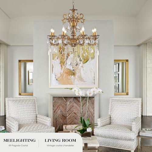 Antique Bronze Crystal Chandelier 8-Light Luxury Hanging Fixture