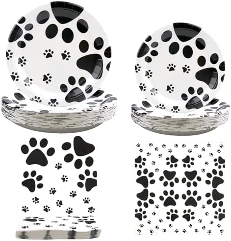 Puppy Paw Party Tableware Set - 120 Pieces for Dog Cat Themed Celebrations