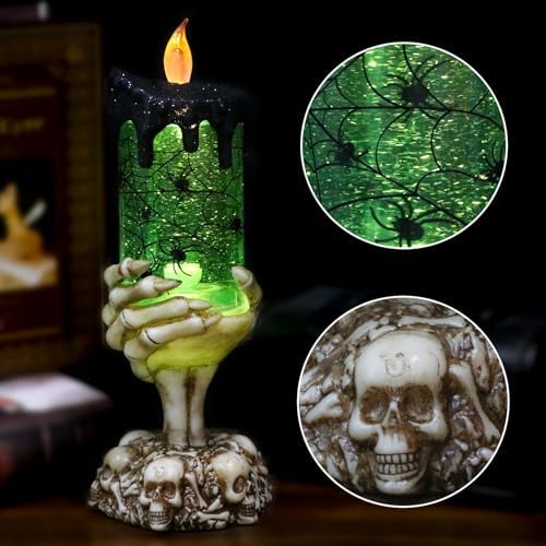 DRomance Halloween Snow Globe Candle Timer with Green Light and Glitter