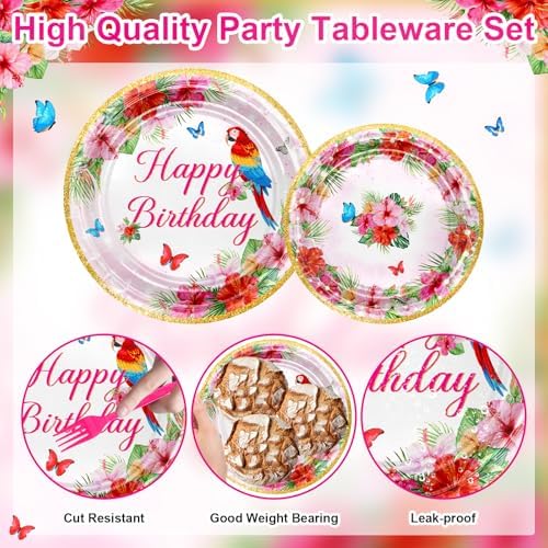 Avezano 168 pcs Tropical Birthday Plates and Napkins Set