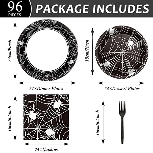 96 Pcs Halloween Paper Plates Napkins Set for 24 Guests