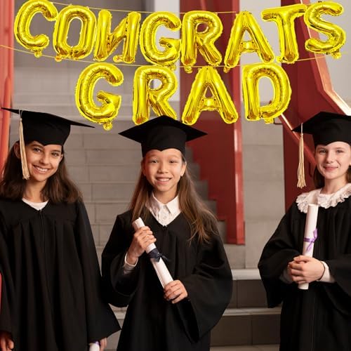 16 Inches CONGRATS GRAD Graduation Balloons Banner Gold