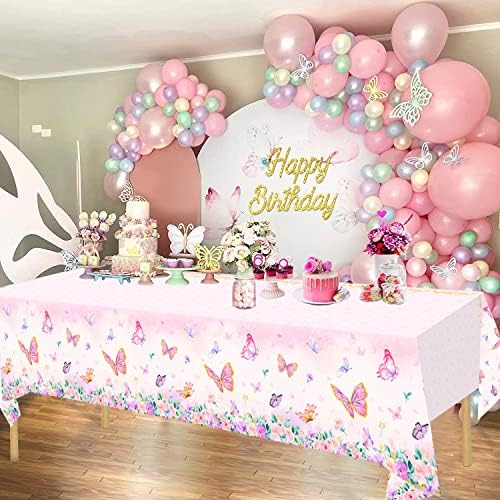 3pc Pink Butterfly Tablecloth Birthday Party