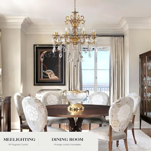 Antique Bronze Crystal Chandelier 8-Light Luxury Hanging Fixture