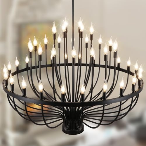 48 Light Black Chandelier 3 Tier for High Ceilings