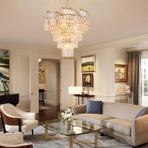 TOCHIC 5 Tier Gold Crystal Chandelier with 8 Lights