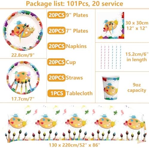 LSJDEER Paint Party Tableware Set for 20 Guests