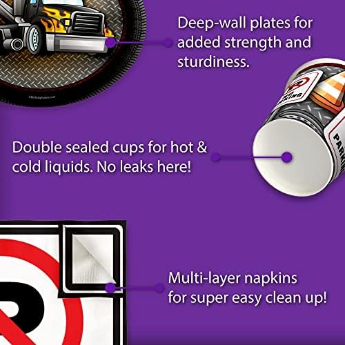 Big Truck Birthday Plates Napkins Cups Set for 16