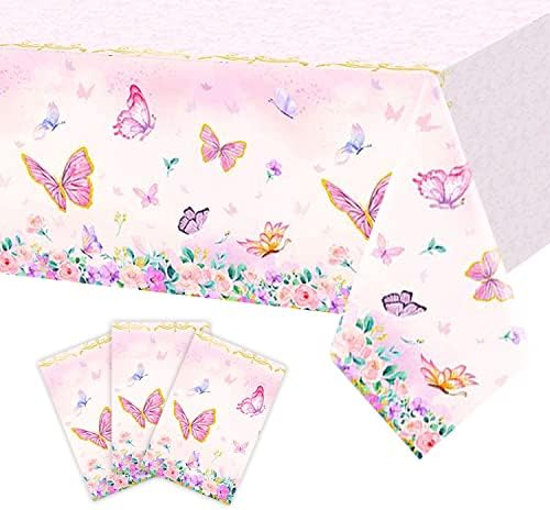 3pc Pink Butterfly Tablecloth Birthday Party