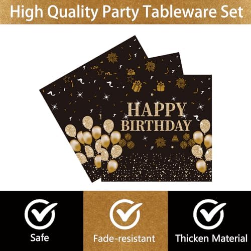 96PCS 5th Birthday Plates Set Black Gold Theme for 24 Guests