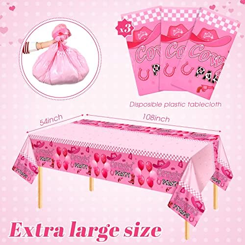 HyDren 3 Pcs Pink Cowgirl Tablecloth 54x108 Inch Party Decor