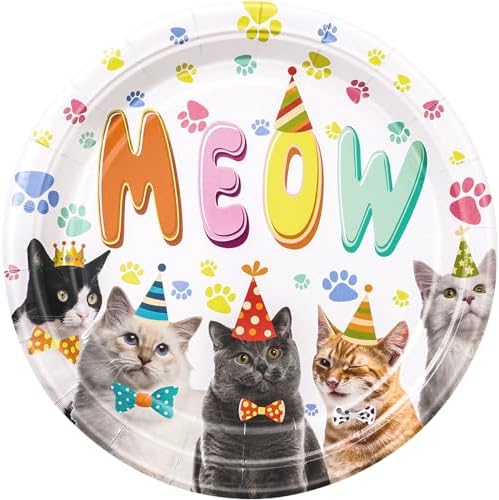 Meow Cat Theme Plates 7 9 - 30Pcs Disposable Tableware for Party