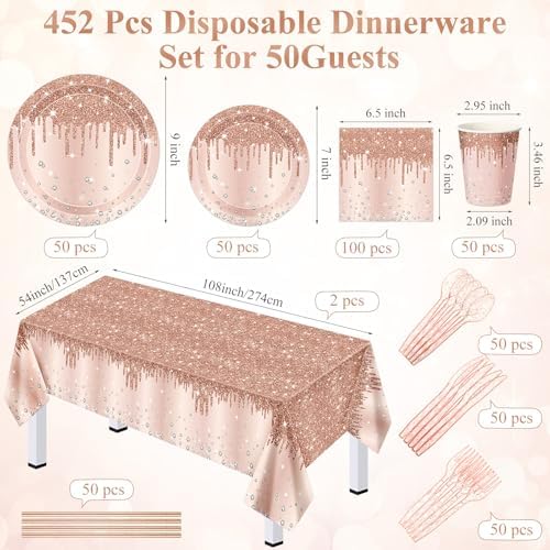 452 Pcs Rose Gold Party Supplies for Birthday Decorations