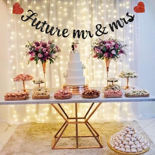 Glitter Black Future Mr Mrs Pre-Strung Banner