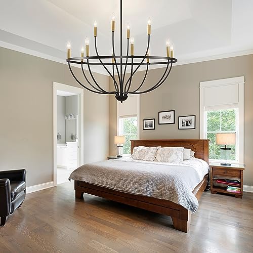 Modern Farmhouse Chandelier 12 Lights Black Gold Dining Room Ceiling Light
