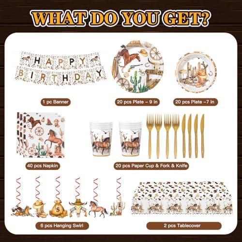 155Pcs Cowboy Party Decor Set for 20 Guests