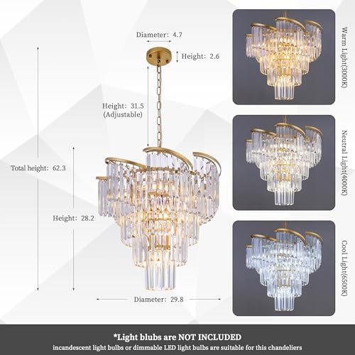 TOCHIC 5 Tier Gold Crystal Chandelier with 8 Lights