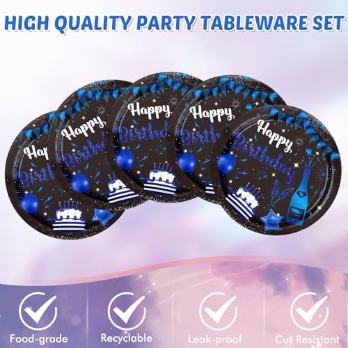 41PCS Navy Blue Black Birthday Decorations Set Plates Napkins Tablecloth