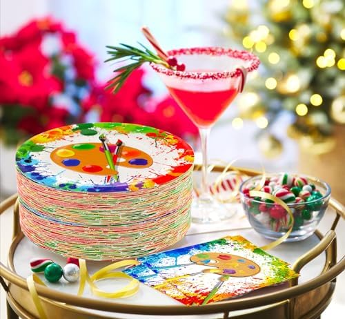 50 Pcs Art Paint Plates for Birthday Party Decorations