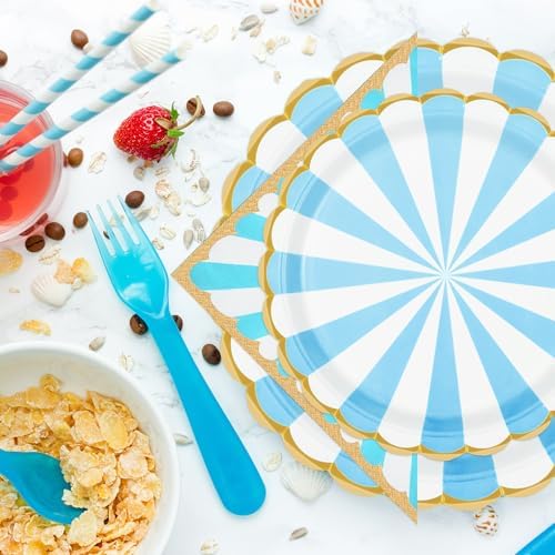 96PCS Blue Paper Plates and Napkins Set for 24 Guests