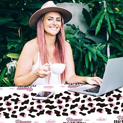 Whaline 3 Pcs Pink Cow Print Tablecloth Waterproof Disposable Party Cover