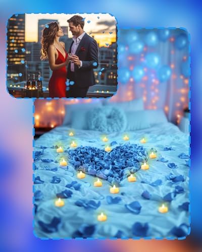 Homemory Romantic Blue Rose Petals and LED Candles Set