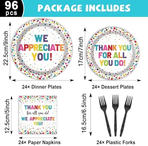 96Pcs Thank You Party Plates Napkins Decor Set