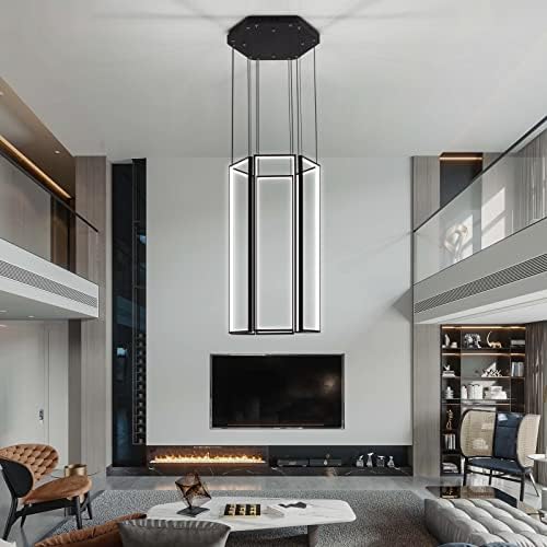Adjustable Black Modern Chandelier with 6 Rings