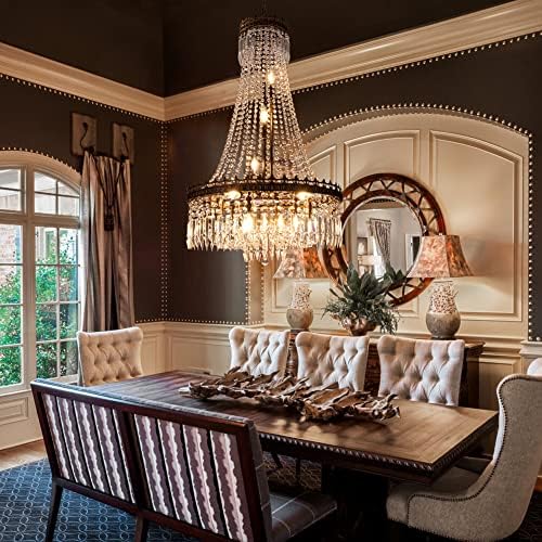 TOCHIC 9 Light Crystal Chandelier with Antique Bronze Frame
