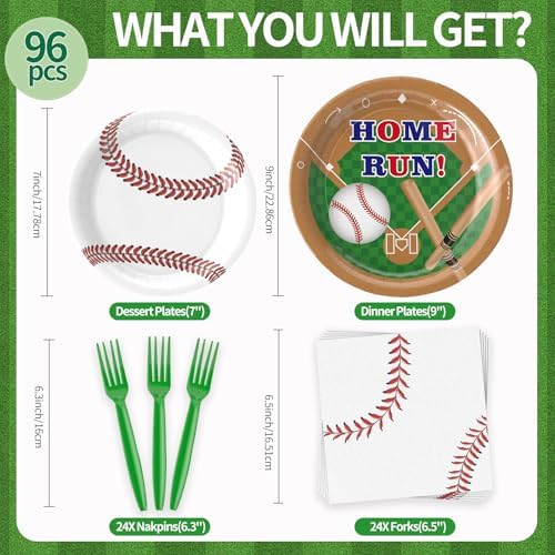 96Pcs Baseball Themed Party Tableware Set for 24 Guests