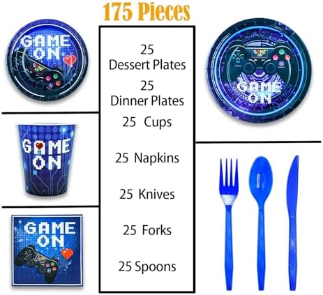 175 Pcs Video Game Party Tableware Set for 25 Guests