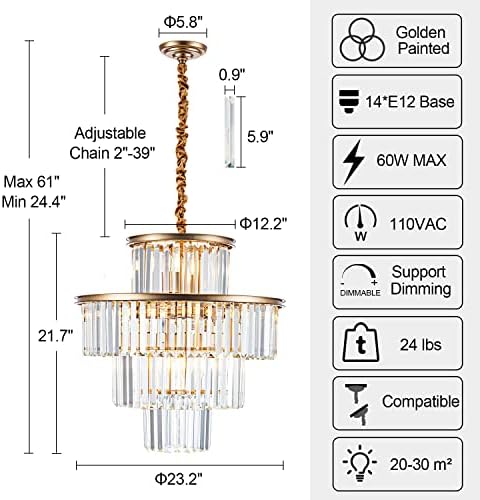 23 Inch 14 Light Gold Crystal Chandelier
