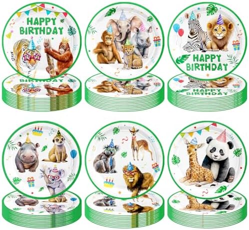 VDESFUEBY 60 Pcs Jungle Animals Party Plates