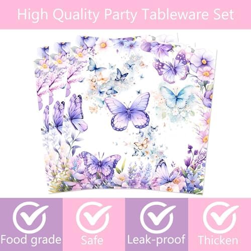 LetDec 120 Pcs Butterfly Birthday Party Tableware Set