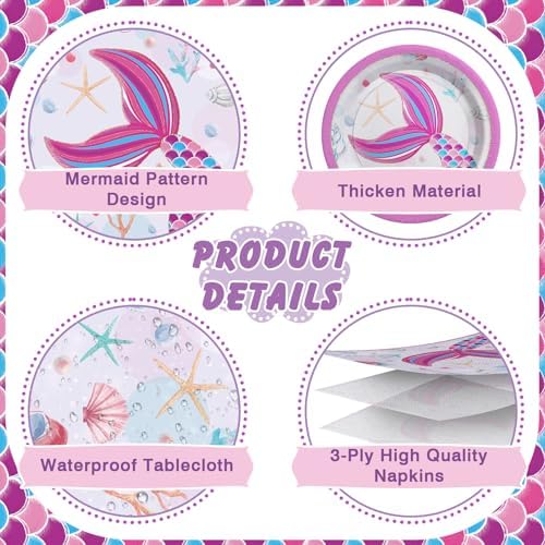 Mermaid Birthday Decorations Set 170 Pcs 24 Serves