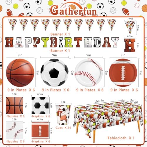Gatherfun Sports Birthday Party Kit for 24