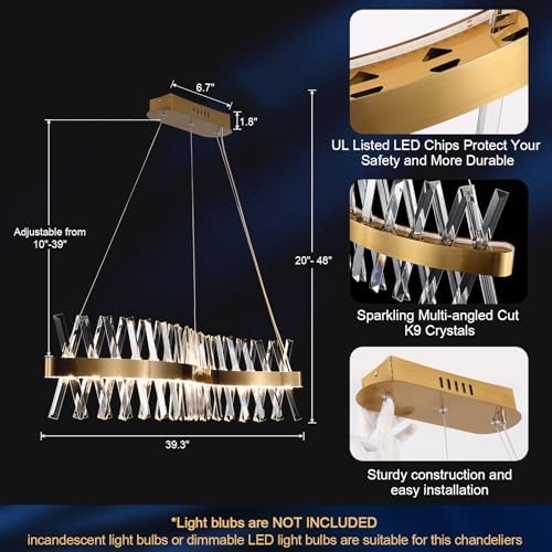 Modern LED Gold Crystal Chandelier 40 Flush Mount Light Fixture