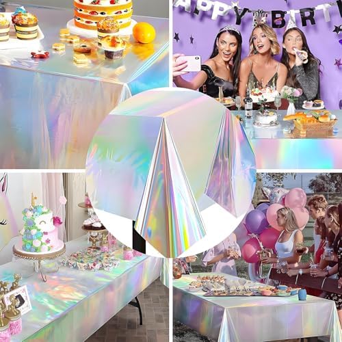 Iridescent Pink Tablecloths - Shiny Holographic Disposable Party Covers