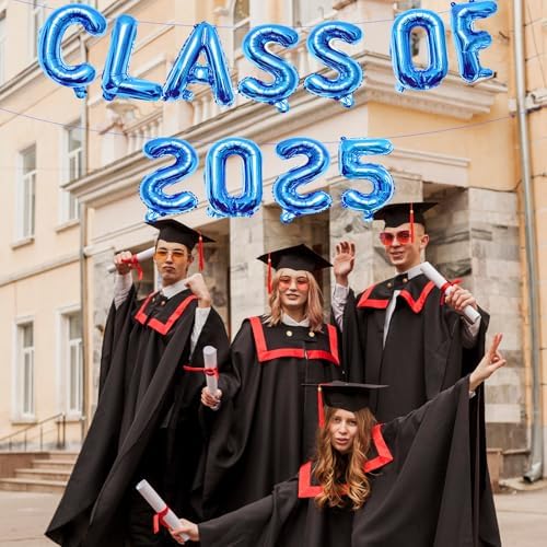 16 Inches Class of 2025 Graduation Balloons Banner Set Blue