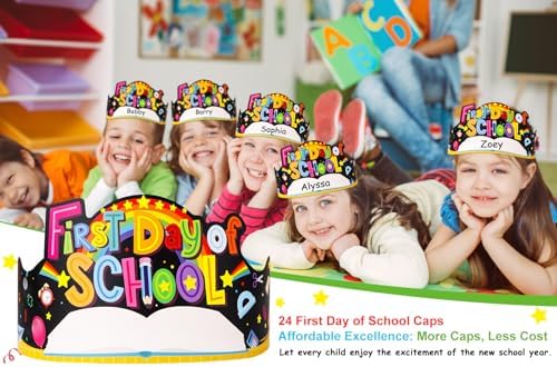 SICOHOME First Day of School Paper Crowns 24pcs Adjustable Hats for Kids