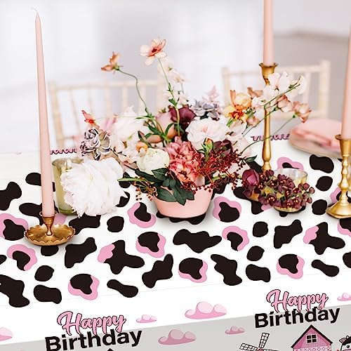 Whaline 3 Pcs Pink Cow Print Tablecloth Waterproof Disposable Party Cover