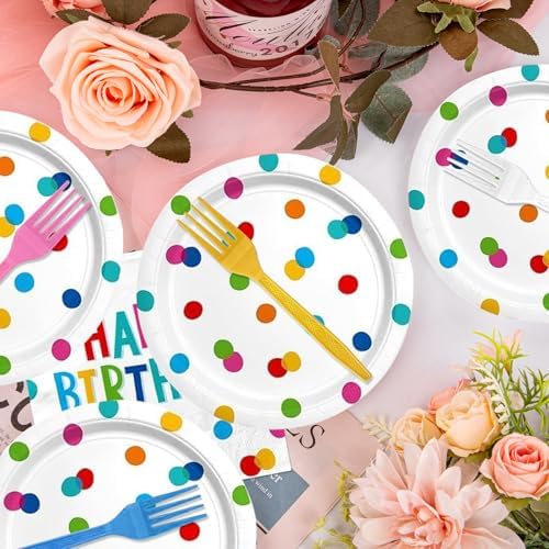 96PCS Happy Birthday Paper Plates Napkins Set for 24 Guests