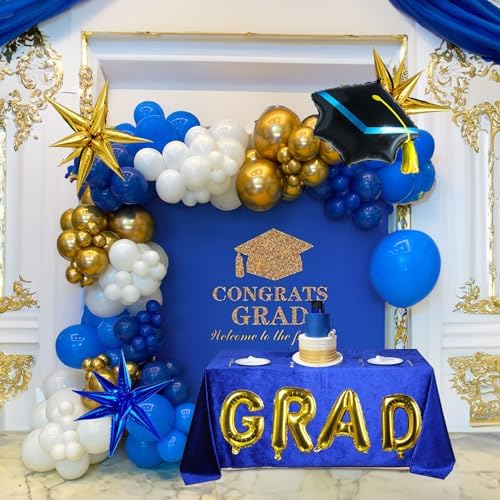 Royal Blue and Gold Graduation Balloon Garland Kit 109Pcs