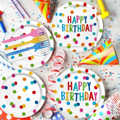 96PCS Happy Birthday Paper Plates Napkins Set for 24 Guests