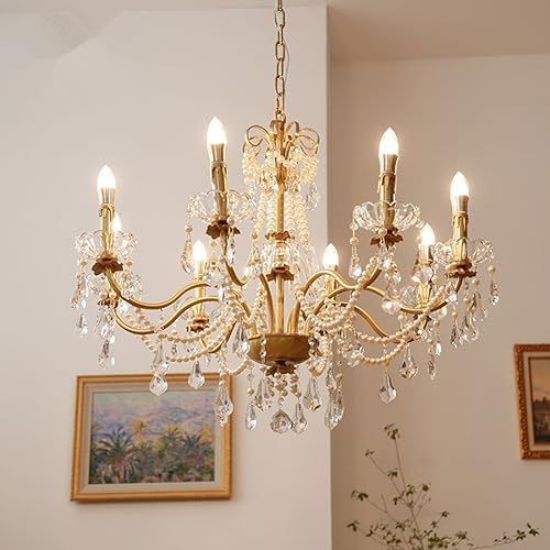MORE CHANGE Luxury Gold Crystal Chandelier 8 Light