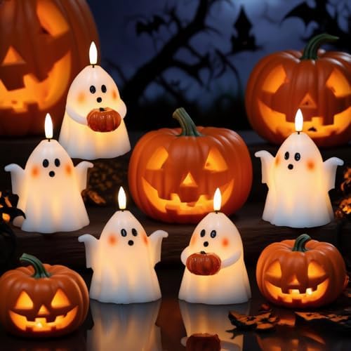 Wondise Halloween Flameless Candles with Timer Spooky Ghost Set