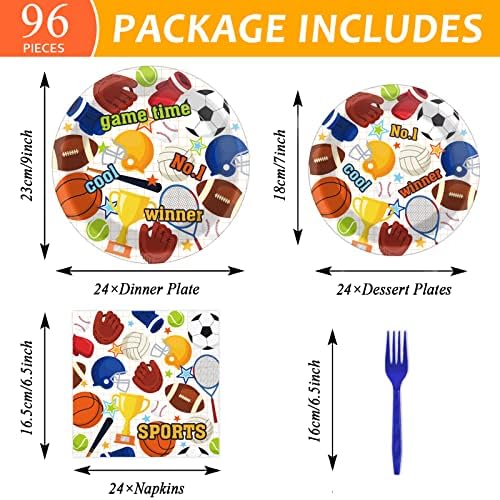 Tevxj 96PCS Sports Birthday Tableware Set for 24 Guests
