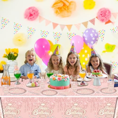 81Pcs Pink Diamond Tableware Set for Birthday Parties
